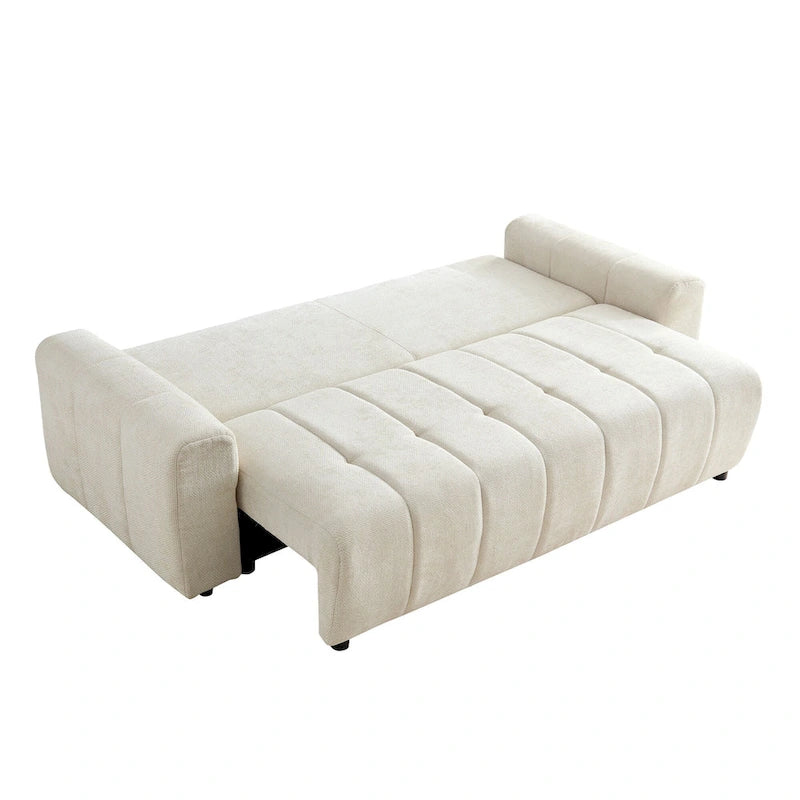 Canapé-lit convertible avec rangement, méridienne et tiroir, style crème