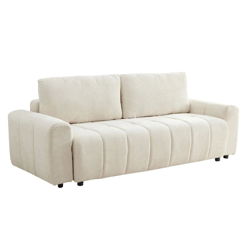 Canapé-lit convertible avec rangement, méridienne et tiroir, style crème