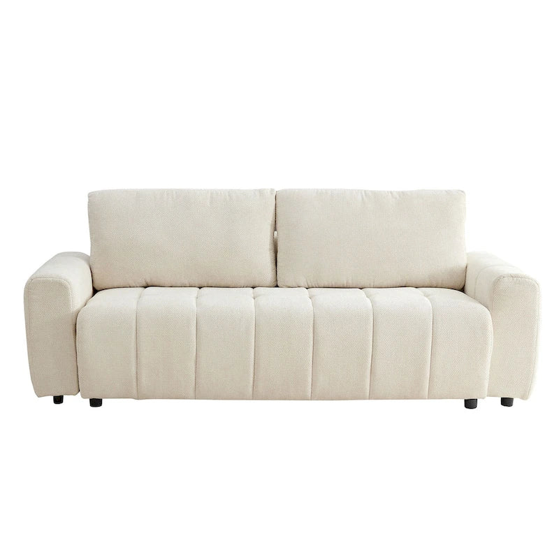 Canapé-lit convertible avec rangement, méridienne et tiroir, style crème