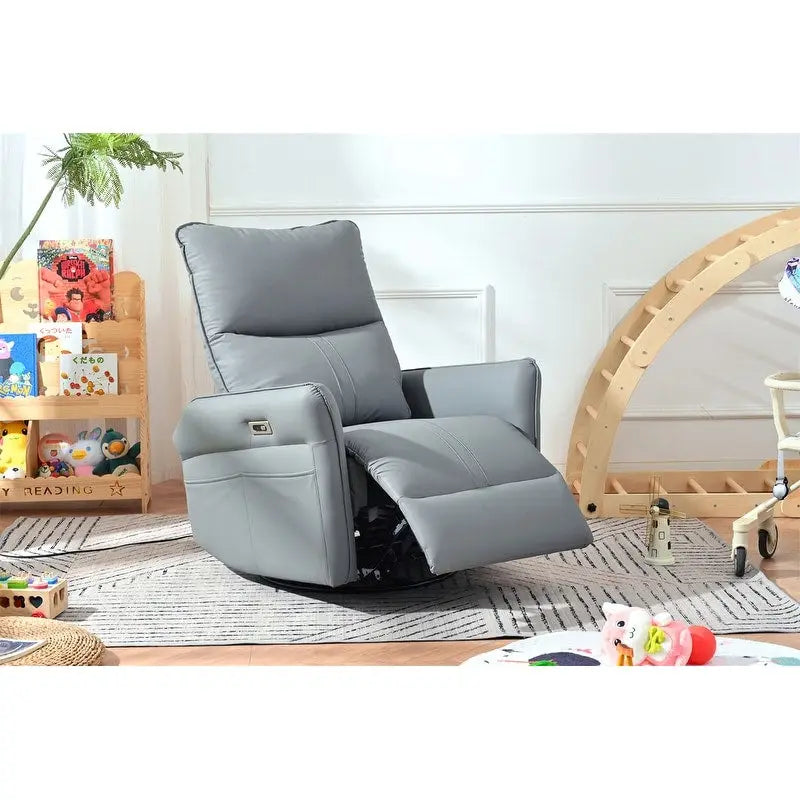 Fauteuil inclinable, pivotant et berçant motorisé avec port de chargement USB pour salon