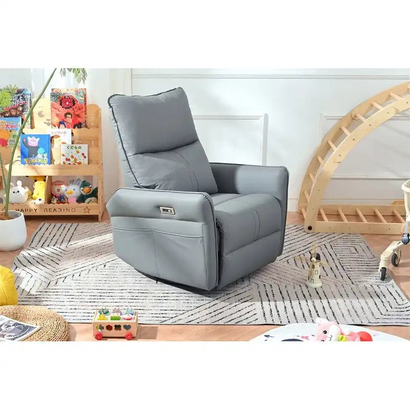 Fauteuil inclinable, pivotant et berçant motorisé avec port de chargement USB pour salon