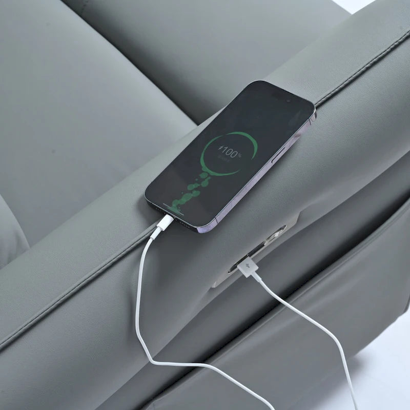 Fauteuil inclinable, pivotant et berçant motorisé avec port de chargement USB pour salon