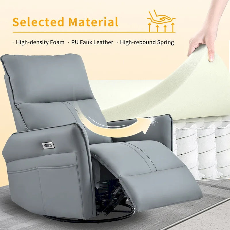 Fauteuil inclinable, pivotant et berçant motorisé avec port de chargement USB pour salon