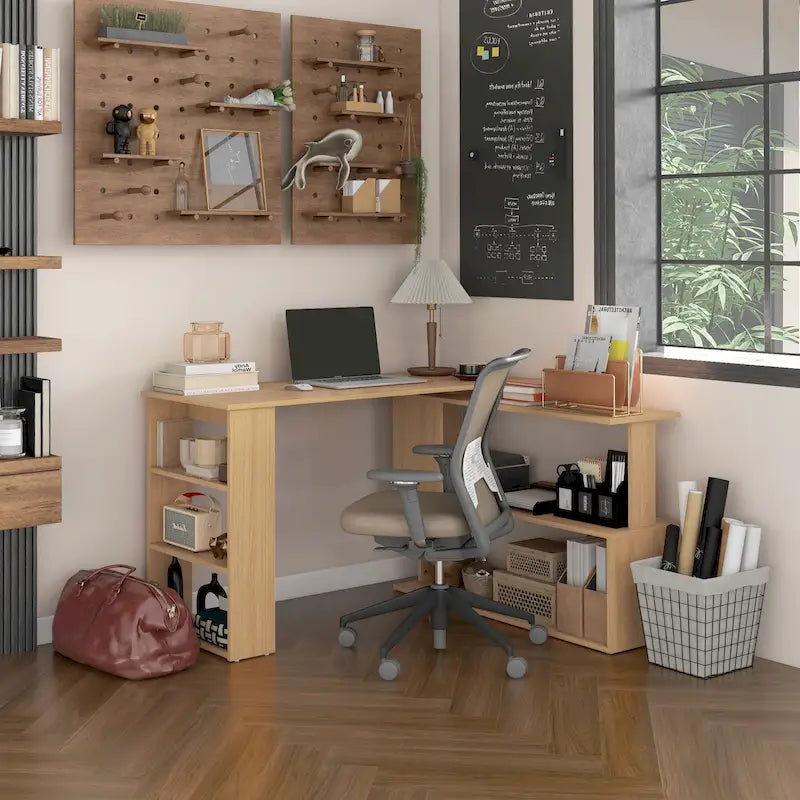 Bureau d'ordinateur d'angle en L avec étagères de rangement pour bureau à domicile