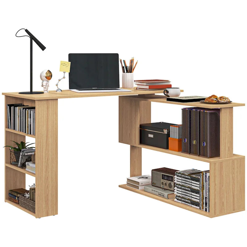 Bureau d'ordinateur d'angle en L avec étagères de rangement pour bureau à domicile