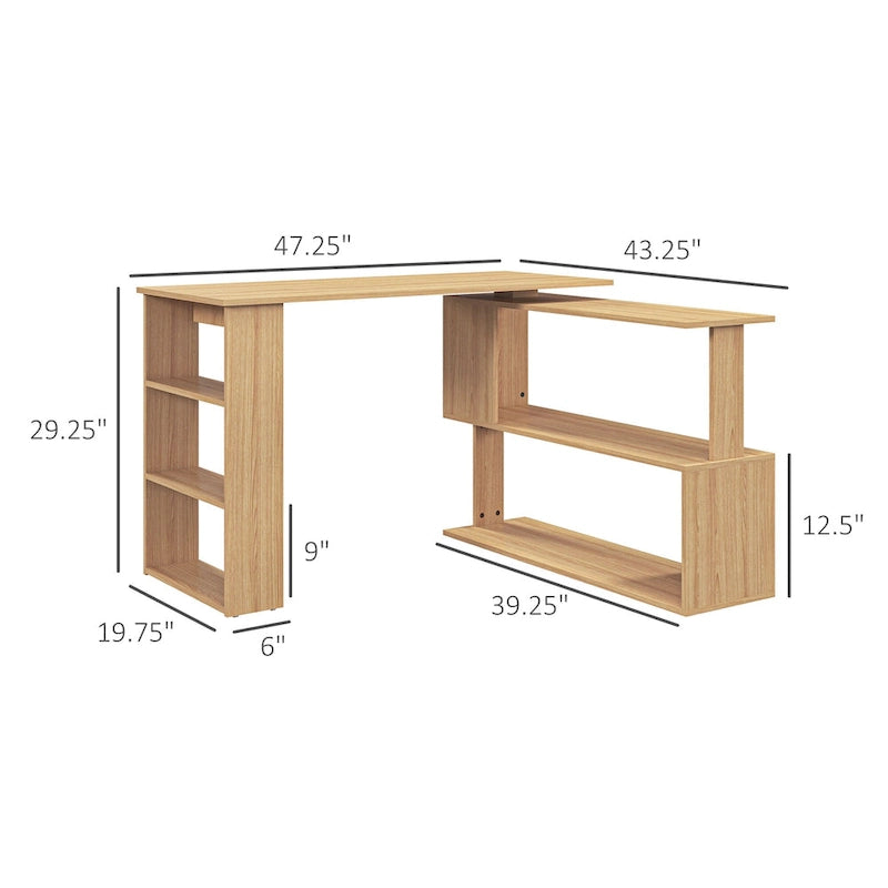Bureau d'ordinateur d'angle en L avec étagères de rangement pour bureau à domicile