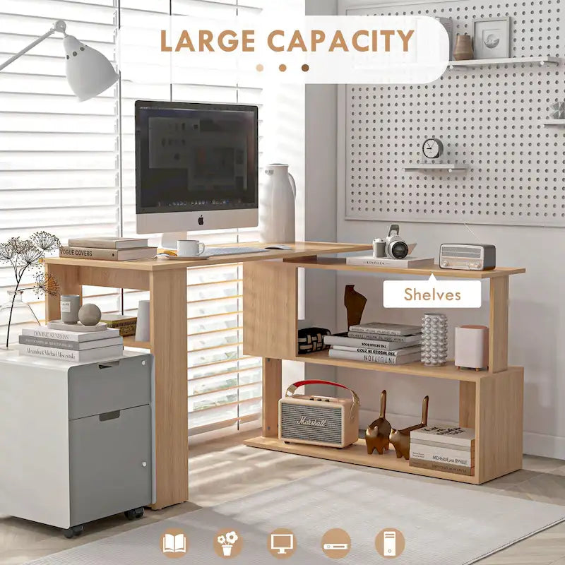 Bureau d'ordinateur d'angle en L avec étagères de rangement pour bureau à domicile