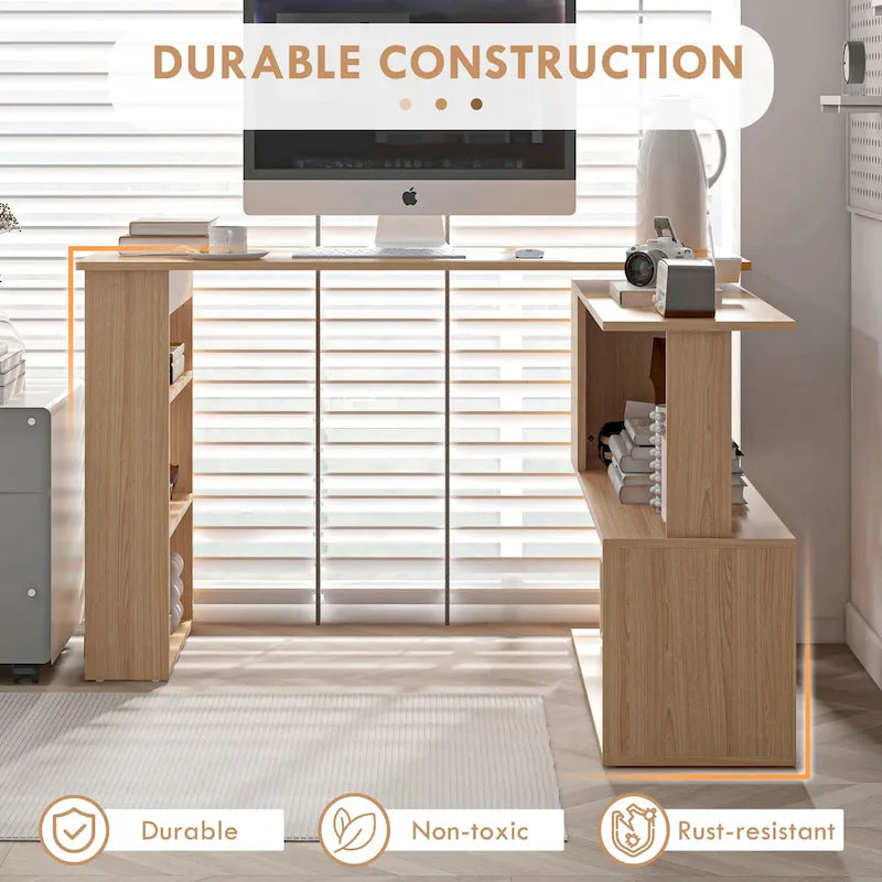 Bureau d'ordinateur d'angle en L avec étagères de rangement pour bureau à domicile