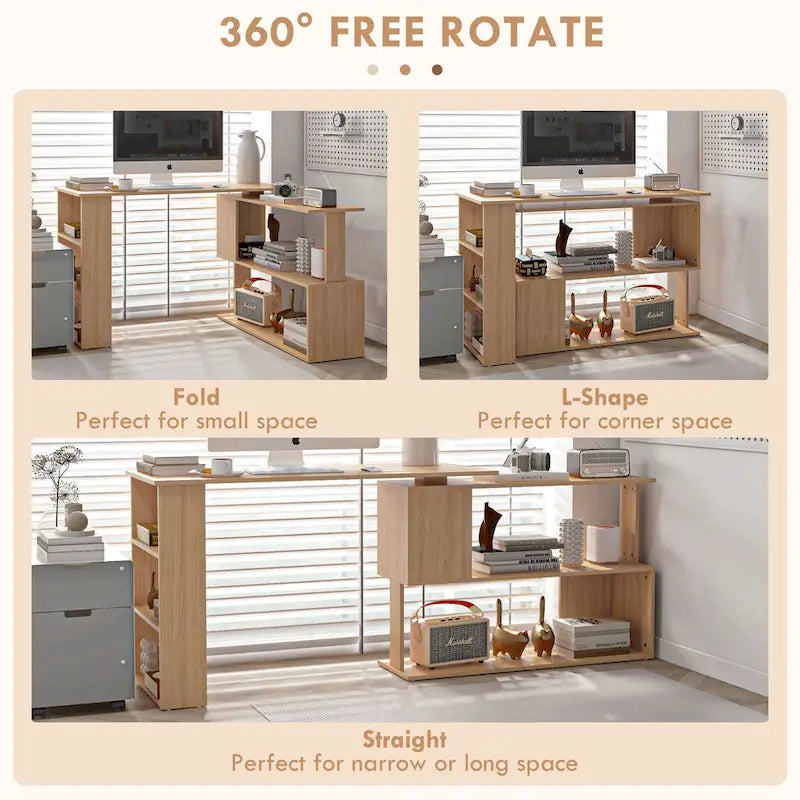 Bureau d'ordinateur d'angle en L avec étagères de rangement pour bureau à domicile