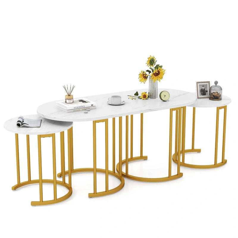 Costway Nesting Coffee Table Set of 3 with Faux Marble Tabletop & - See Details