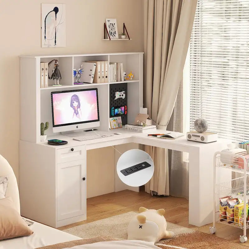 59.44 Computer Desk with Drawers Bookshelf Outlet
