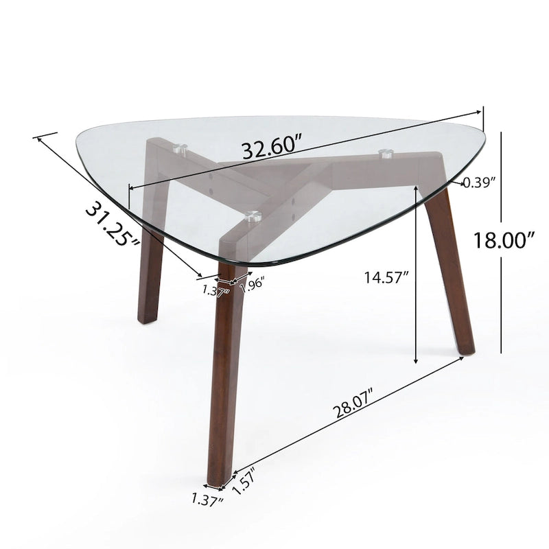 Table basse Mid-Century Modern en verre trempé et bois massif pour l'intérieur