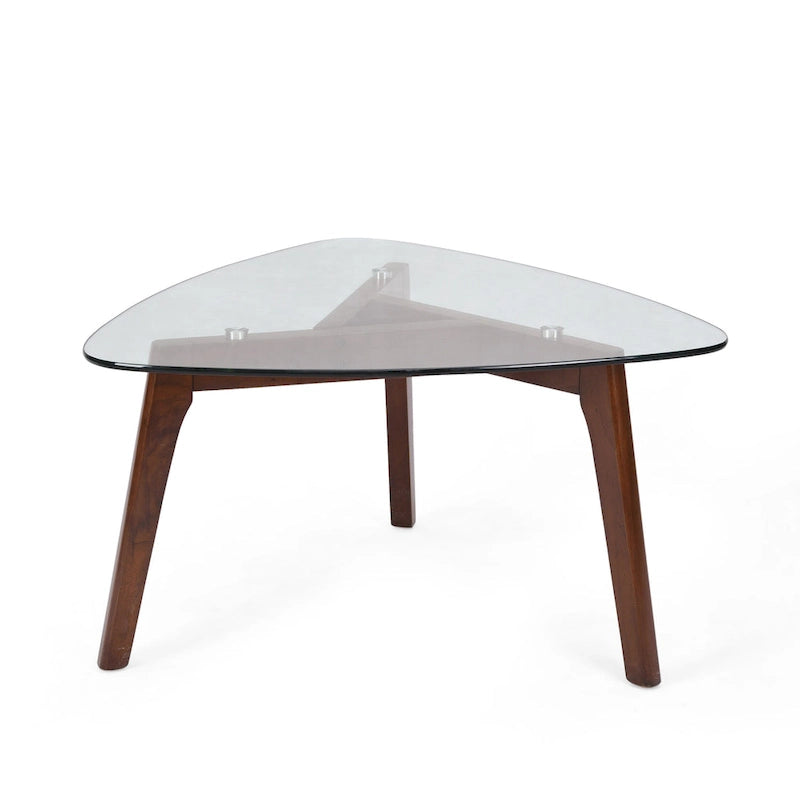 Table basse Mid-Century Modern en verre trempé et bois massif pour l'intérieur