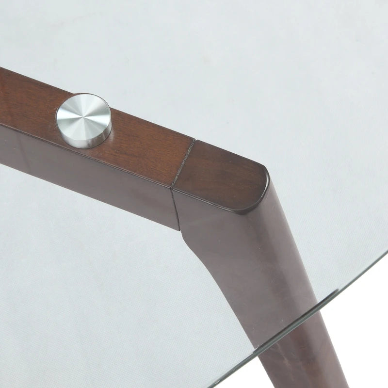 Table basse Mid-Century Modern en verre trempé et bois massif pour l'intérieur