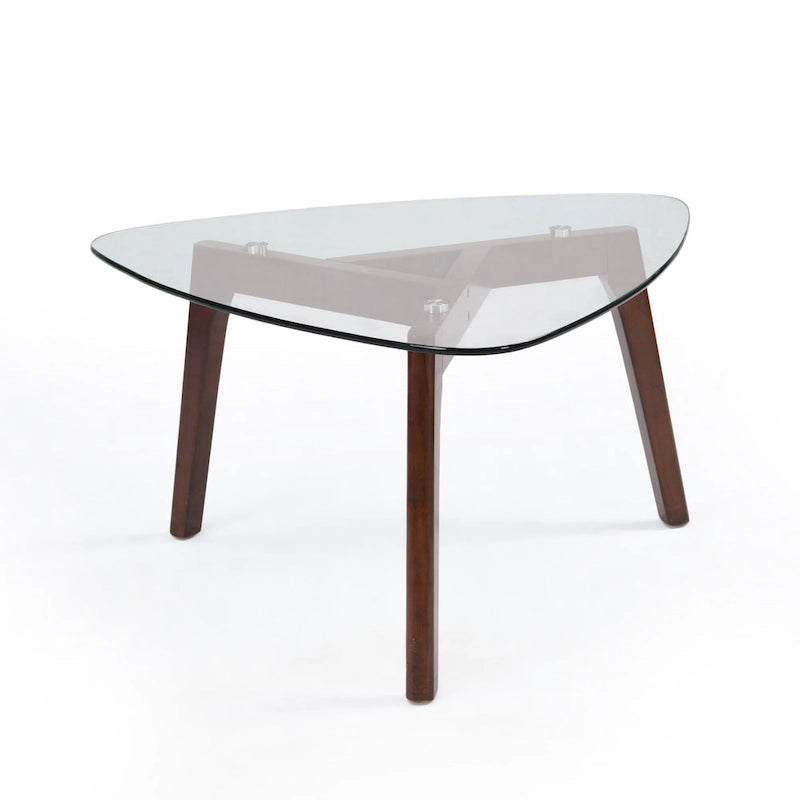 Table basse Mid-Century Modern en verre trempé et bois massif pour l'intérieur