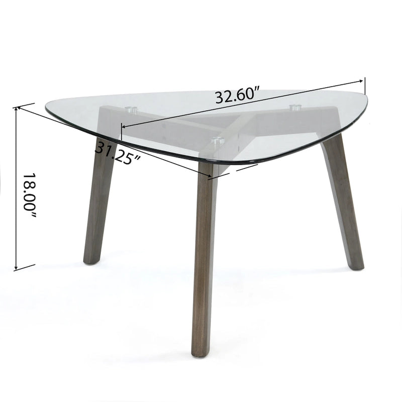 Table basse Mid-Century Modern en verre trempé et bois massif pour l'intérieur