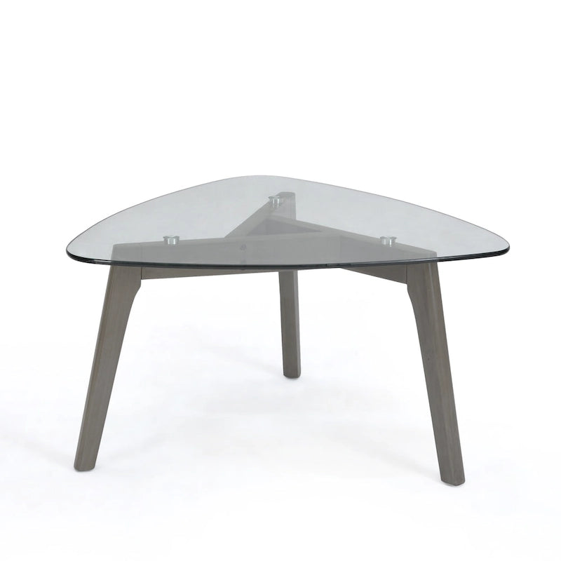Table basse Mid-Century Modern en verre trempé et bois massif pour l'intérieur