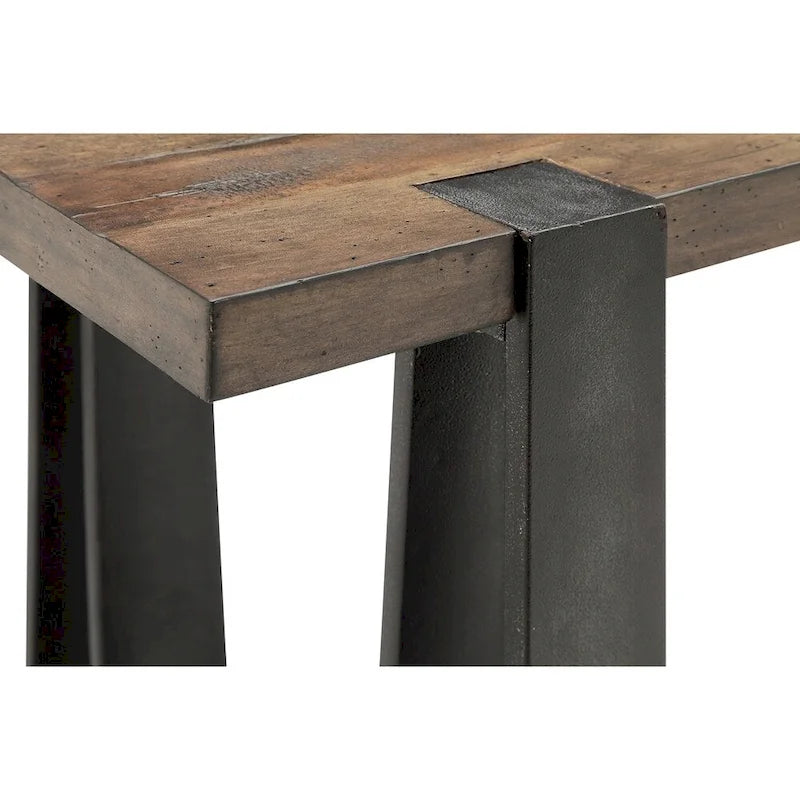 Table basse rectangulaire industrielle avec plateau en bois vieilli