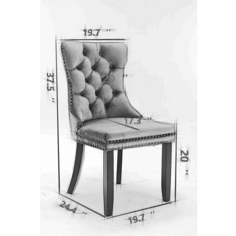 Chaise de salle à manger capitonnée en velours avec pieds en bois cloutés