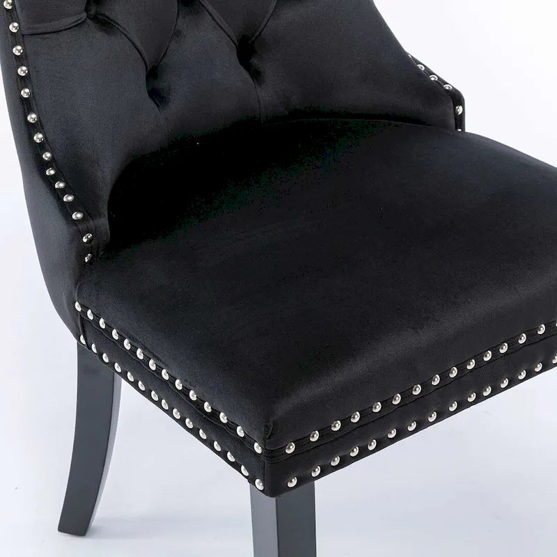 Chaise de salle à manger capitonnée en velours avec pieds en bois cloutés