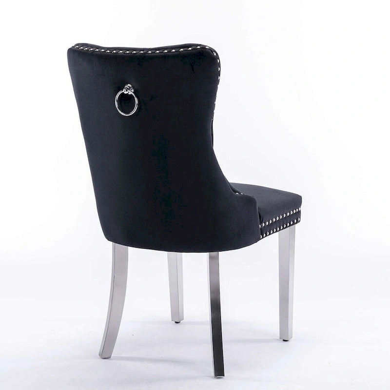 Chaise de salle à manger capitonnée en velours avec pieds en bois cloutés