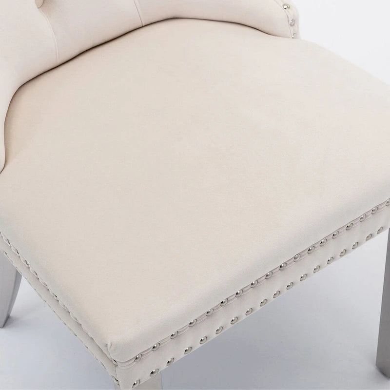 Chaise de salle à manger capitonnée en velours avec pieds en bois cloutés