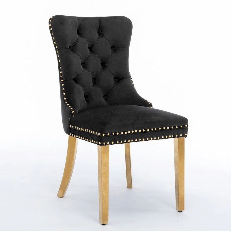 Chaise de salle à manger capitonnée en velours avec pieds en bois cloutés