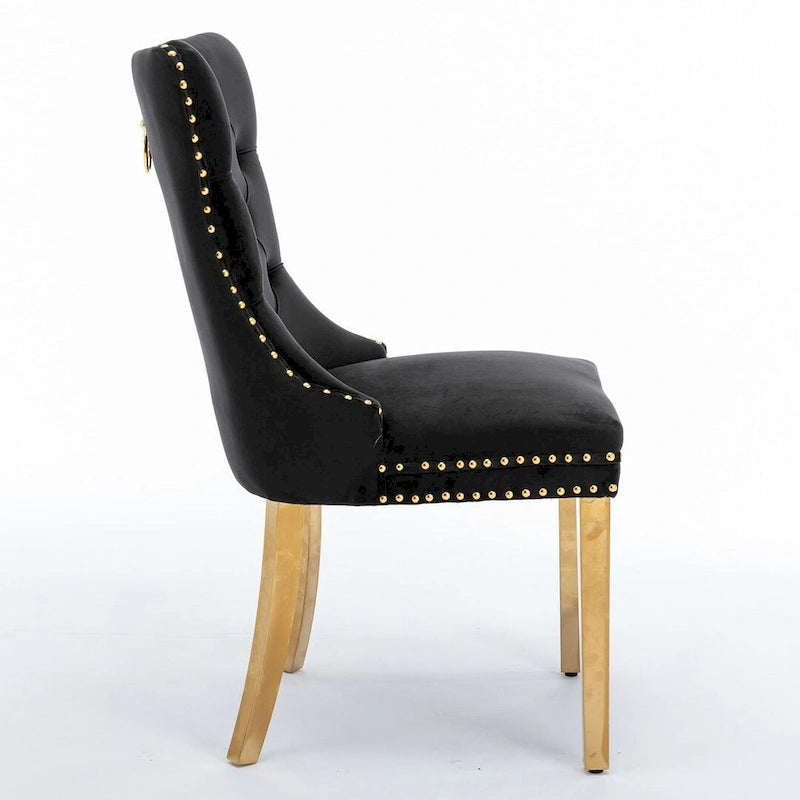 Chaise de salle à manger capitonnée en velours avec pieds en bois cloutés