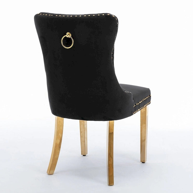 Chaise de salle à manger capitonnée en velours avec pieds en bois cloutés