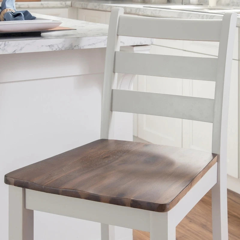 Tabouret de comptoir de ferme avec dossier à barreaux et finition en bois bicolore