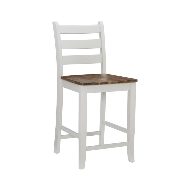 Tabouret de comptoir de ferme avec dossier à barreaux et finition en bois bicolore