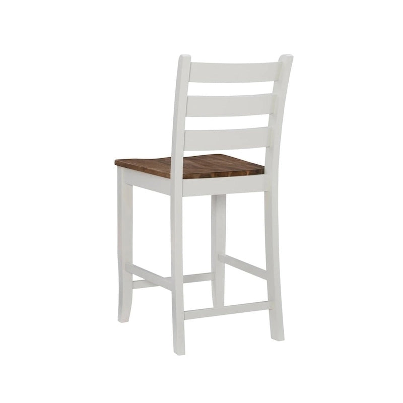 Tabouret de comptoir de ferme avec dossier à barreaux et finition en bois bicolore