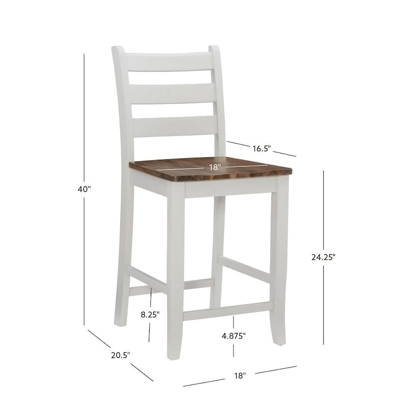 Tabouret de comptoir de ferme avec dossier à barreaux et finition en bois bicolore