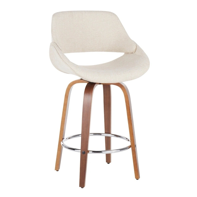Tabouret de comptoir rembourré avec repose-pieds rond chromé et assise pivotante
