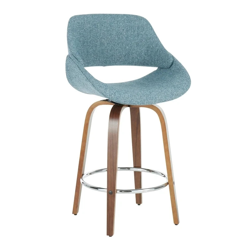 Tabouret de comptoir rembourré avec repose-pieds rond chromé et assise pivotante