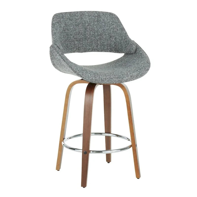 Tabouret de comptoir rembourré avec repose-pieds rond chromé et assise pivotante