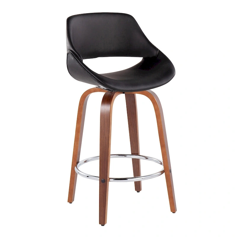 Tabouret de comptoir rembourré avec repose-pieds rond chromé et assise pivotante