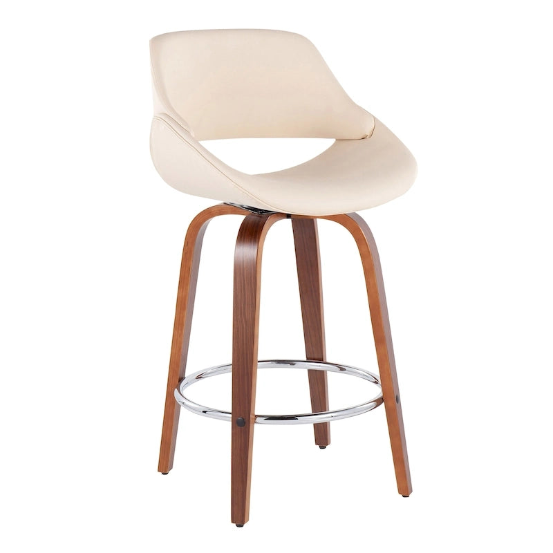 Tabouret de comptoir rembourré avec repose-pieds rond chromé et assise pivotante
