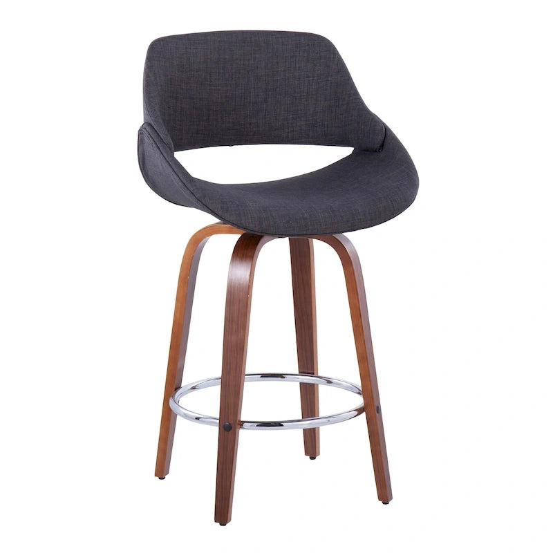 Tabouret de comptoir rembourré avec repose-pieds rond chromé et assise pivotante