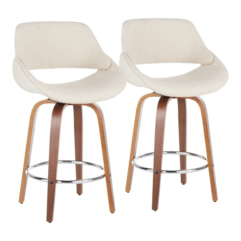 Tabouret de comptoir rembourré avec repose-pieds rond chromé et assise pivotante