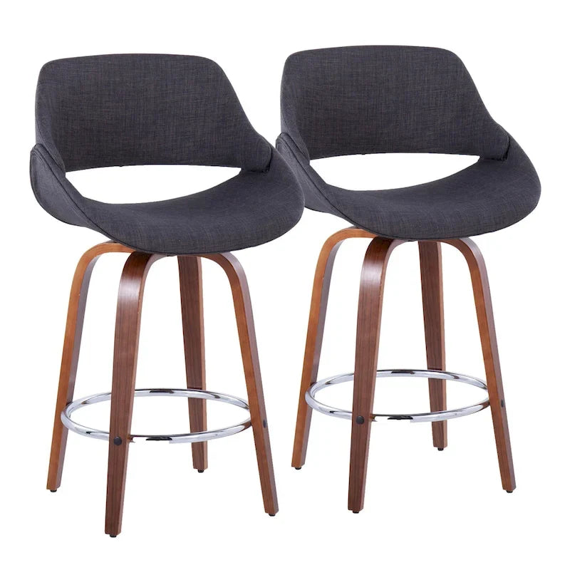 Tabouret de comptoir rembourré avec repose-pieds rond chromé et assise pivotante