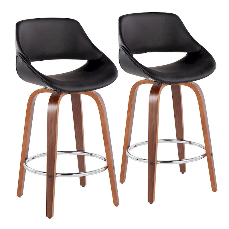 Tabouret de comptoir rembourré avec repose-pieds rond chromé et assise pivotante
