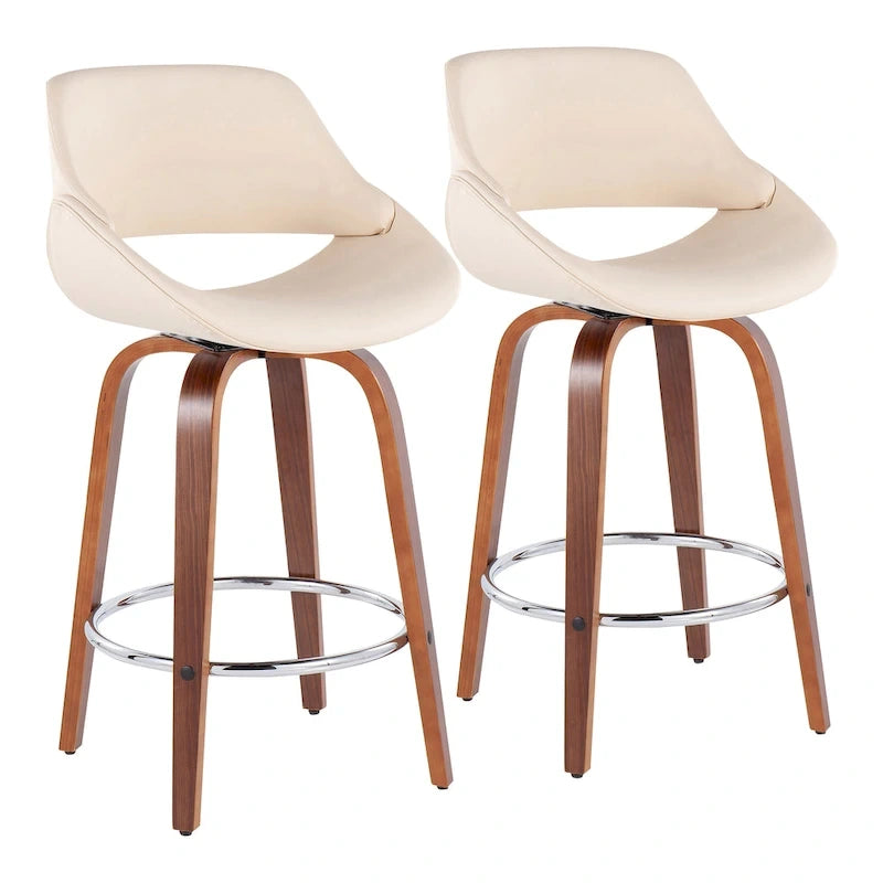 Tabouret de comptoir rembourré avec repose-pieds rond chromé et assise pivotante