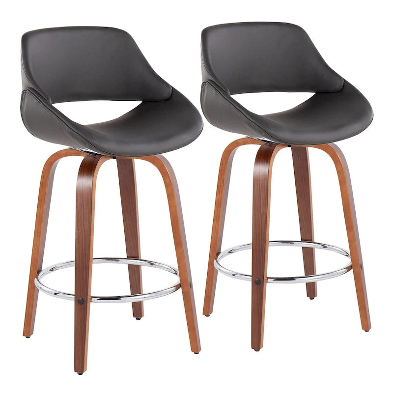Tabouret de comptoir rembourré avec repose-pieds rond chromé et assise pivotante