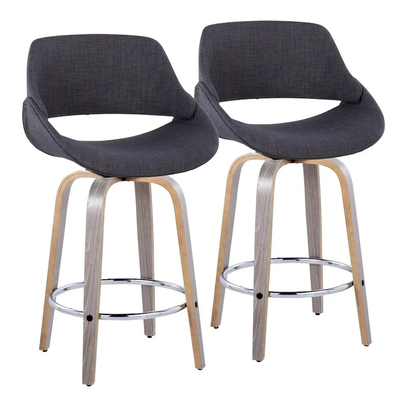 Tabouret de comptoir rembourré avec repose-pieds rond chromé et assise pivotante