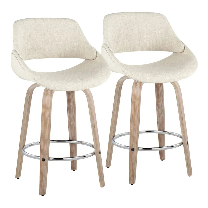 Tabouret de comptoir rembourré avec repose-pieds rond chromé et assise pivotante
