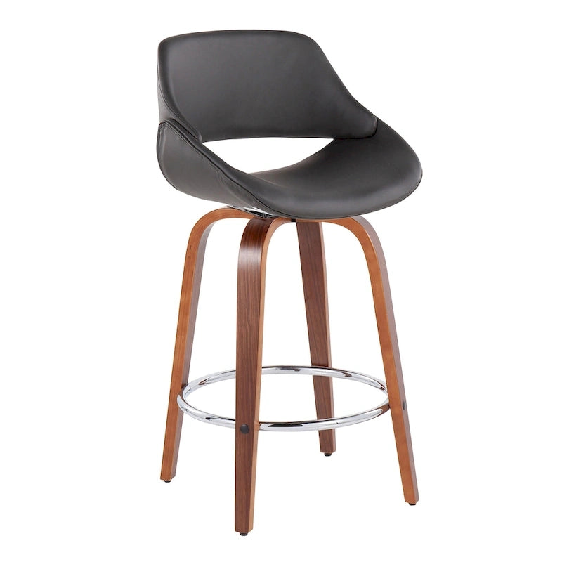 Tabouret de comptoir rembourré avec repose-pieds rond chromé et assise pivotante