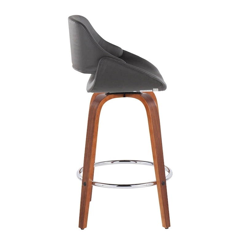 Tabouret de comptoir rembourré avec repose-pieds rond chromé et assise pivotante