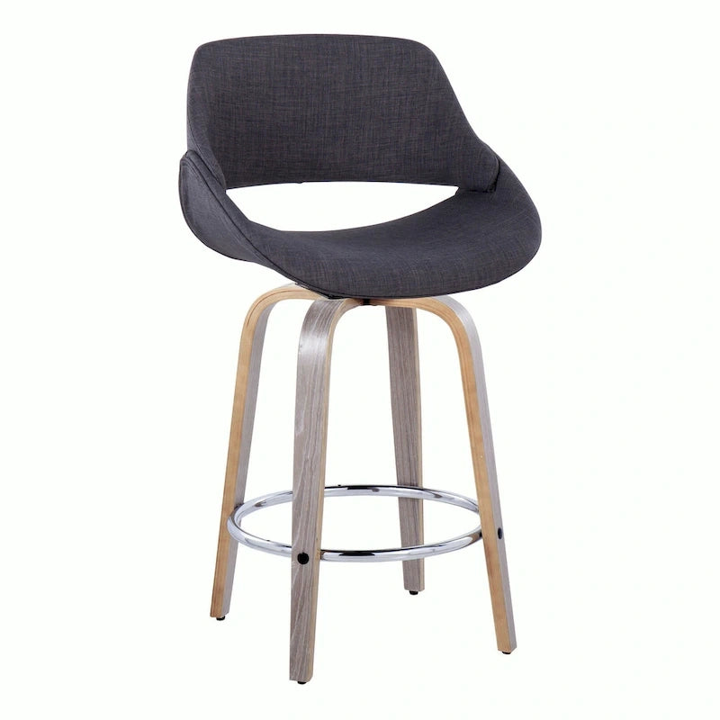 Tabouret de comptoir rembourré avec repose-pieds rond chromé et assise pivotante
