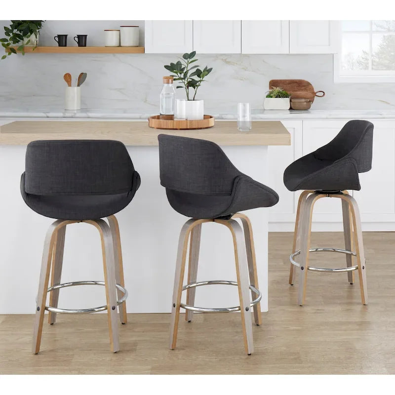 Tabouret de comptoir rembourré avec repose-pieds rond chromé et assise pivotante